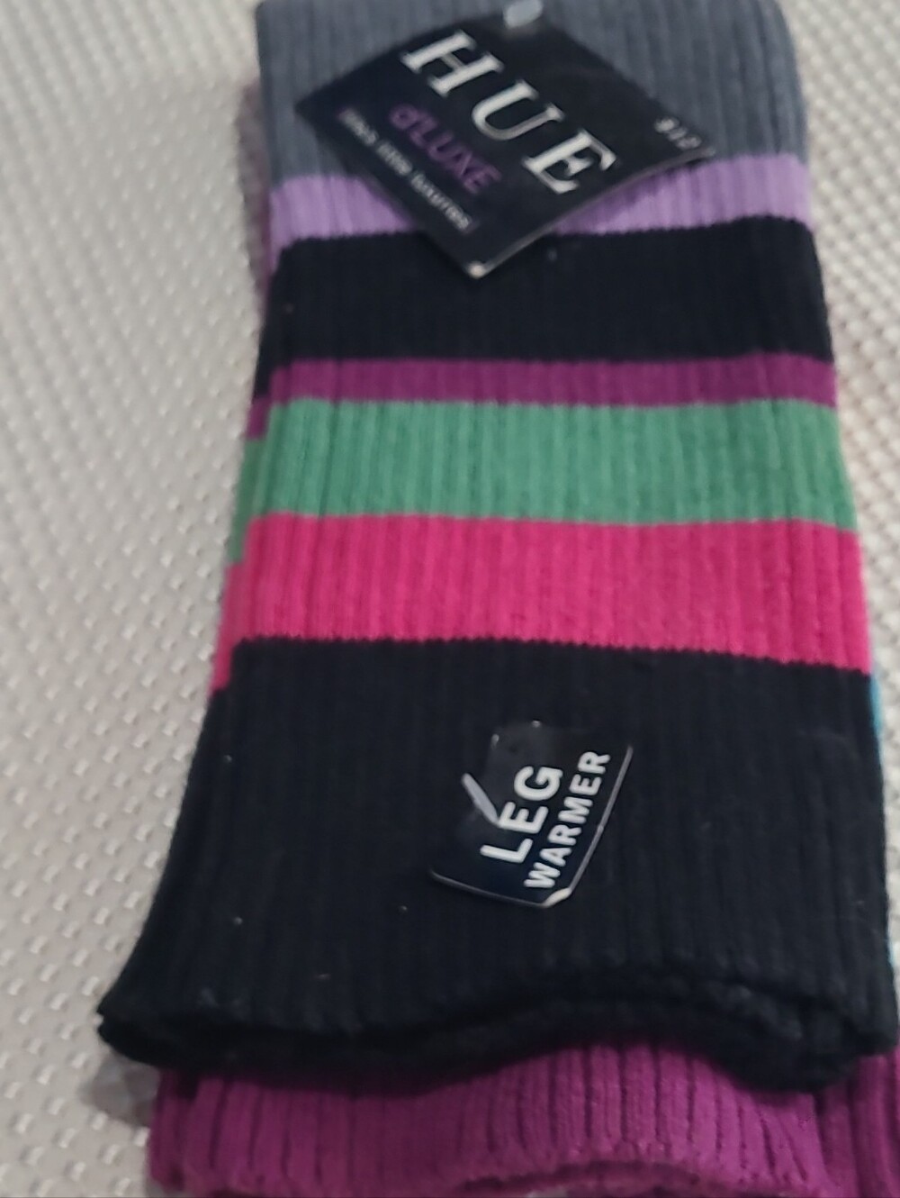 HUE Ribbed Striped Leg Warmers in Black, Pink, Green, Purple